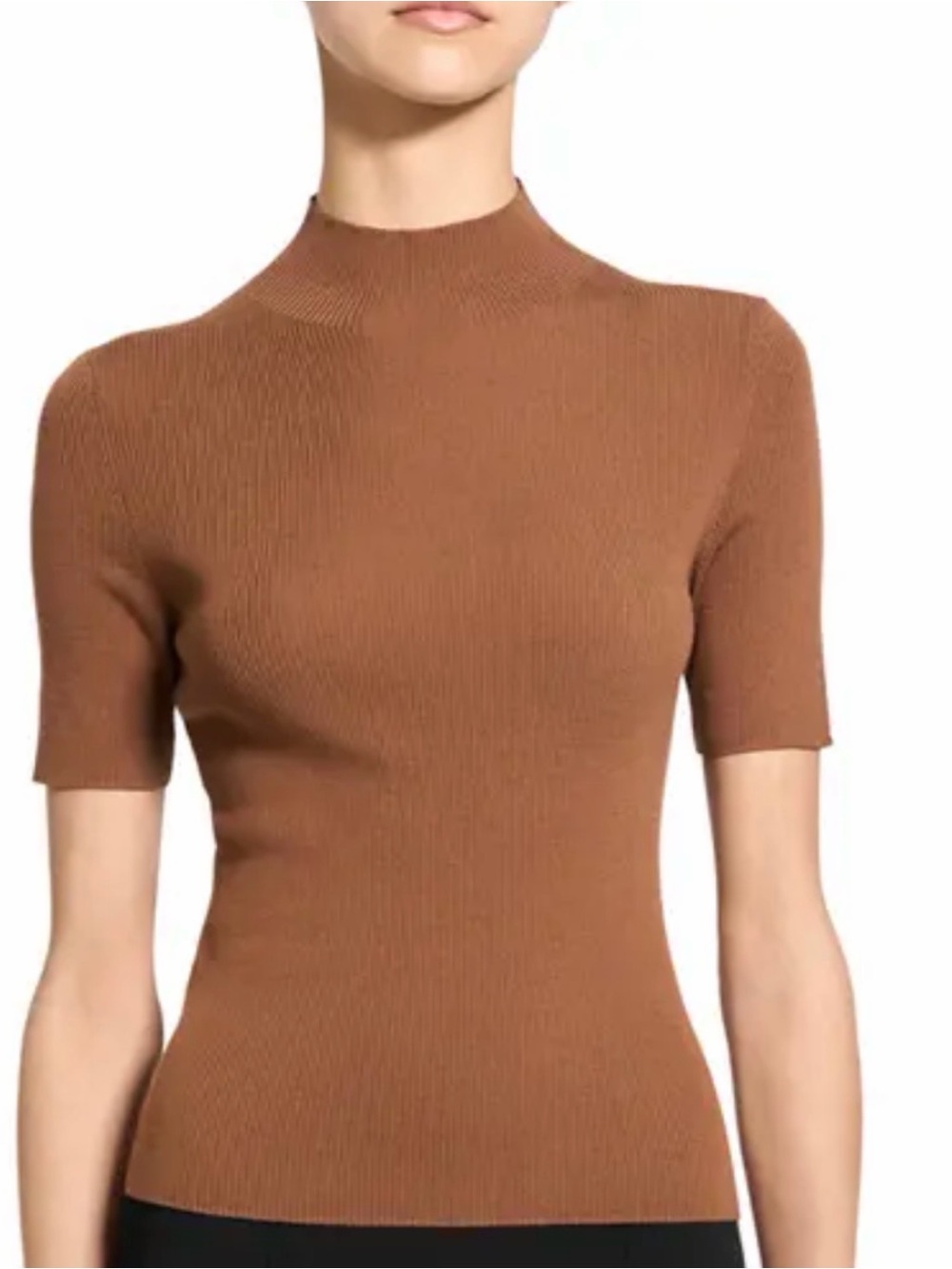 Theory Short-Sleeve Ribbed Tee in Dusty Rose size L